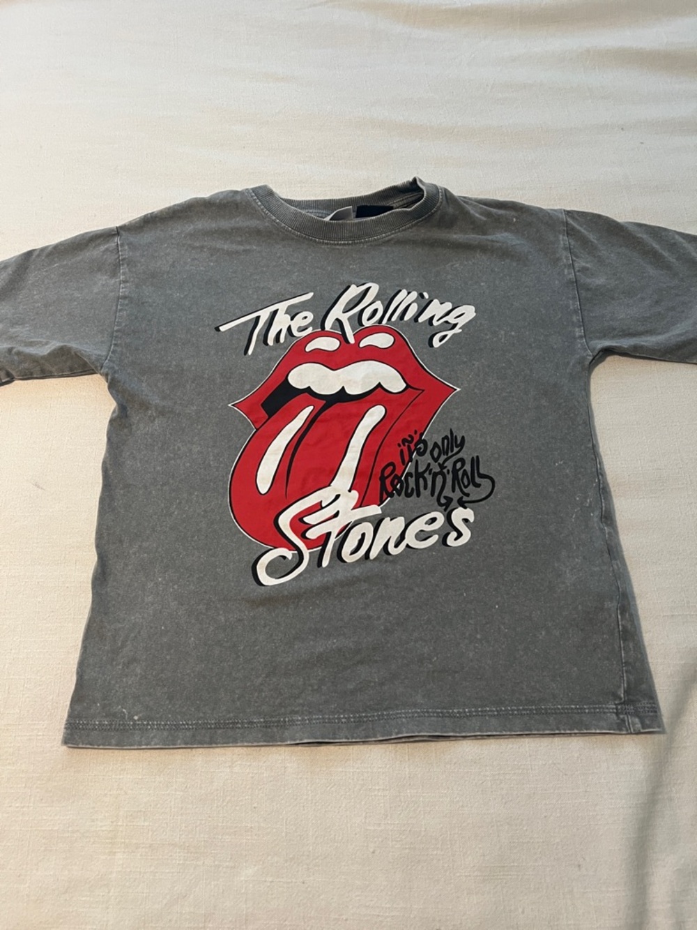 The Rolling Stones Kids Charcoal Tee with Red Tongue Graphic